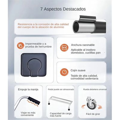 Imagen 2 del producto Silla Baño Ducha Ruedas Plegable MDBC01 Aluminio Ajustable 150kg