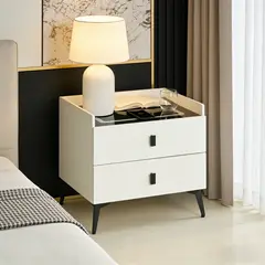 ROHE - Velador Inteligente con Carga Inalámbrica LED 3 Colores y 2 Cajones Blanco