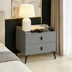 ROHE - Velador Inteligente con Carga Inalámbrica LED 3 Colores y 2 Cajones Gris