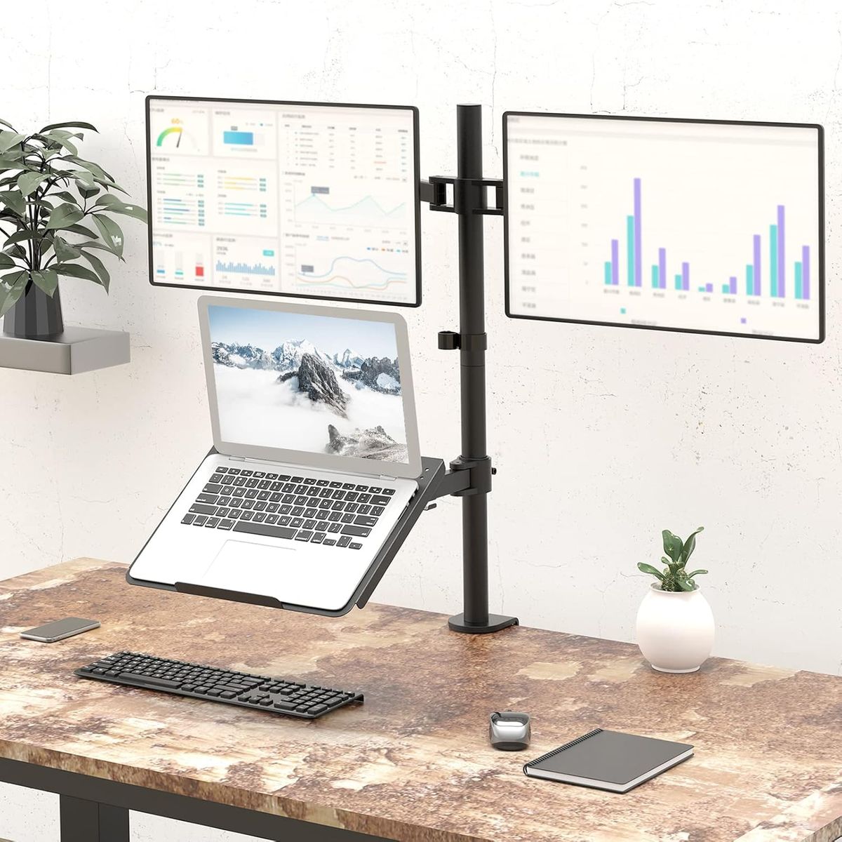 BLUEDREAMER - Soporte para monitor de doble pantalla soporte de escritorio para monitor extra alto