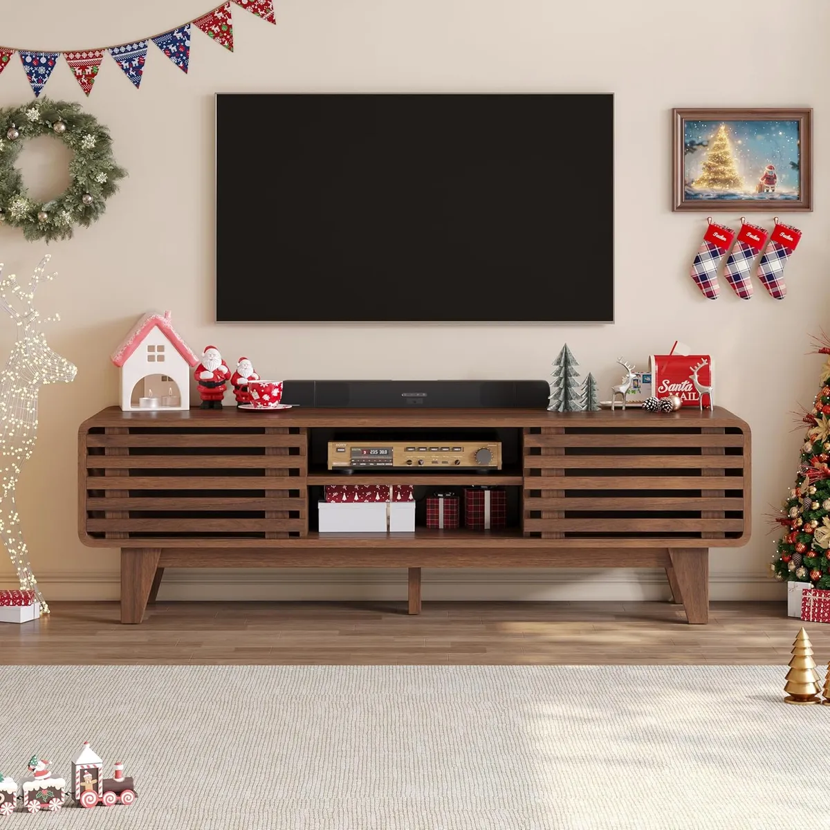 ELEMENT DESIGN - Rack TV 50 Pulgadas con Puertas Correderas 120x34x43 cm Estilo Mid-Century