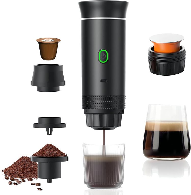 Cafetera expreso eléctrica portátil, cafetera portátil 3 en 1 con función de autocalentamiento.