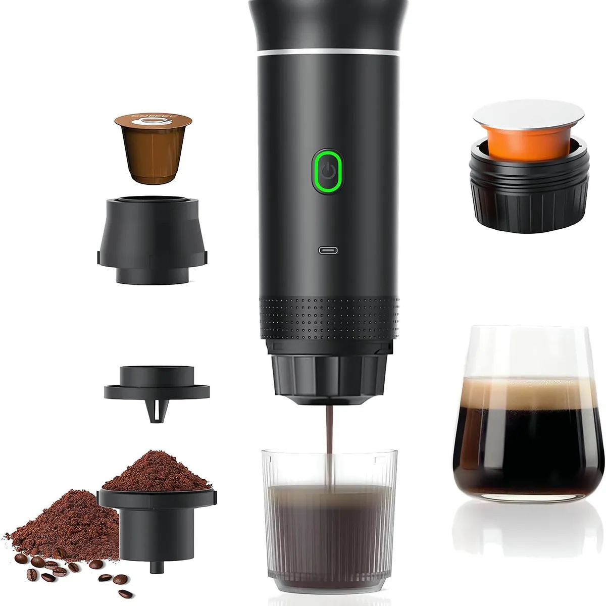 BLUEDREAMER - Cafetera expreso eléctrica portátil, cafetera portátil 3 en 1 con función de autocalentamiento.