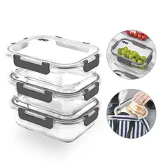 HOMELY - Tupper Frasco Vidrio 640 Ml Templado Hermetico Set x3