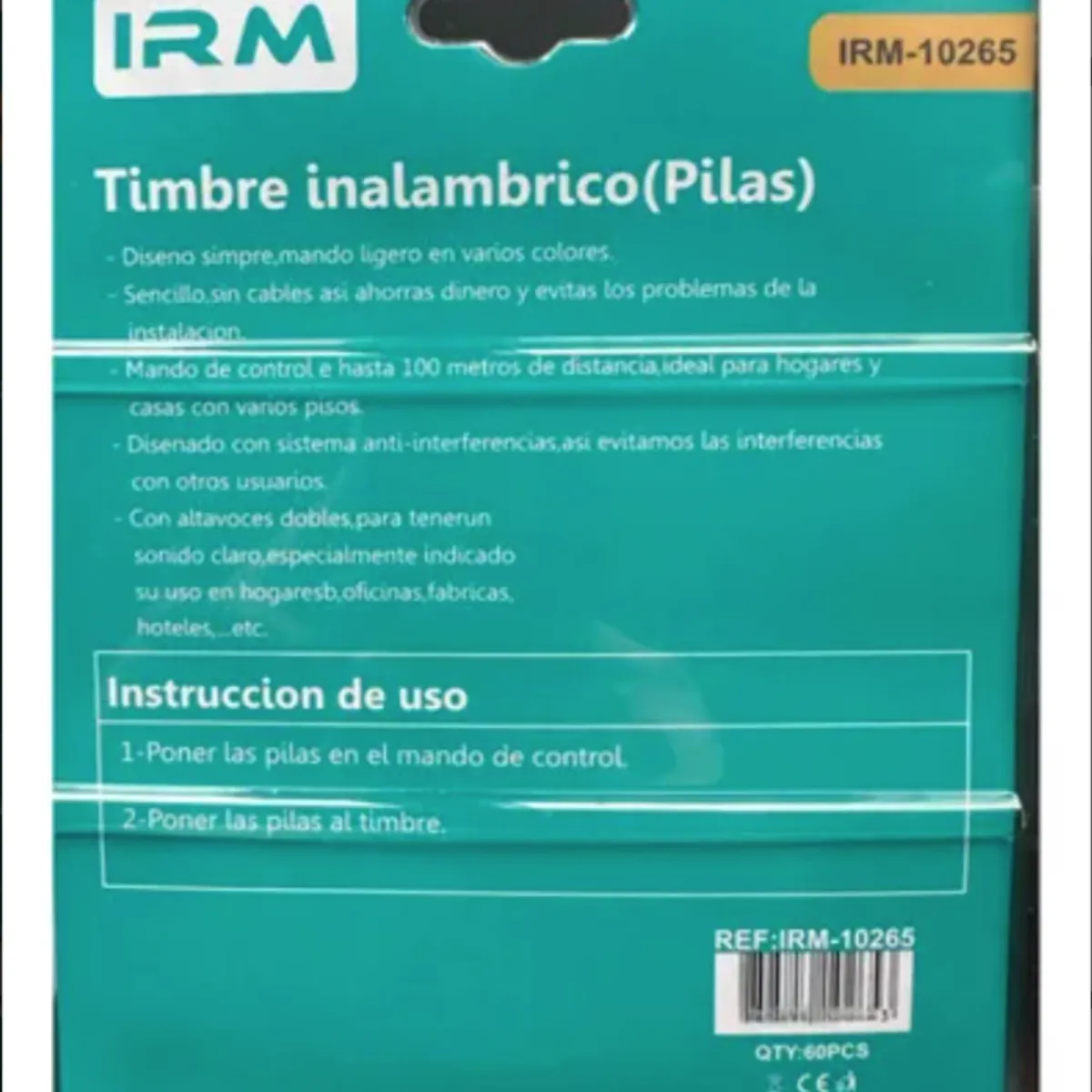 IRM - Timbre Inalámbrico Casa A Pila Mando A 100 Mts De Distancia