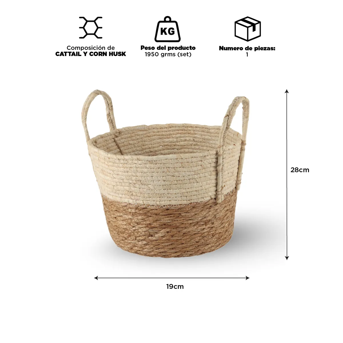 NOVAHUS - Set Dos Canastos Organizadores con Asas Bicolor