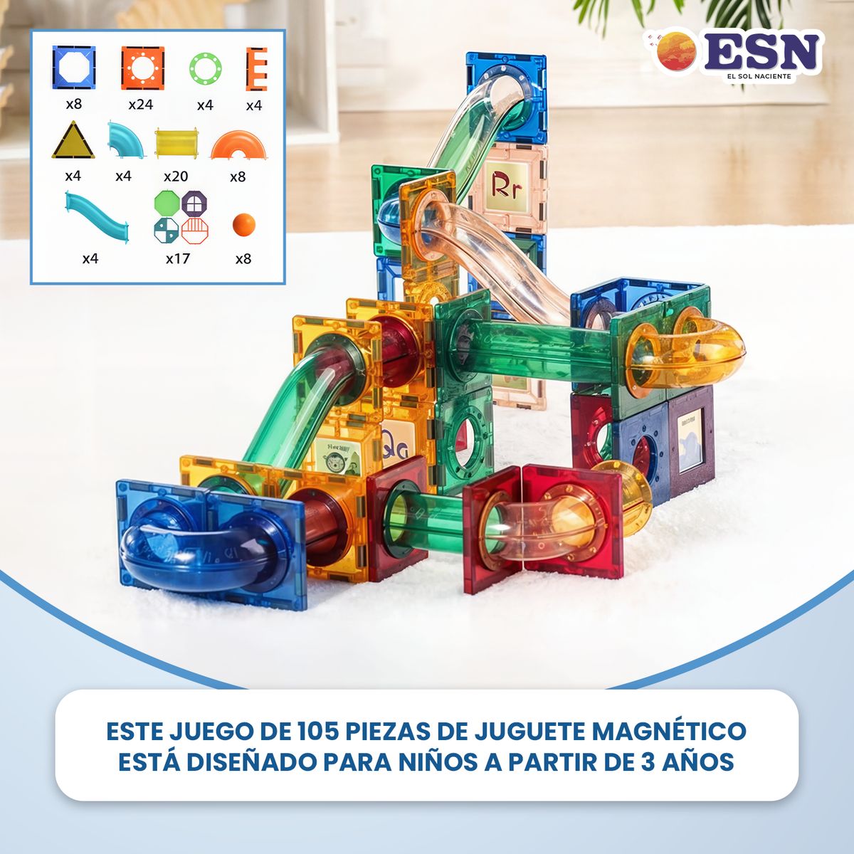 GENERICO - Bloques Magnéticos Pista Juguete De Niños 105 pzs Imanes - Multicolor