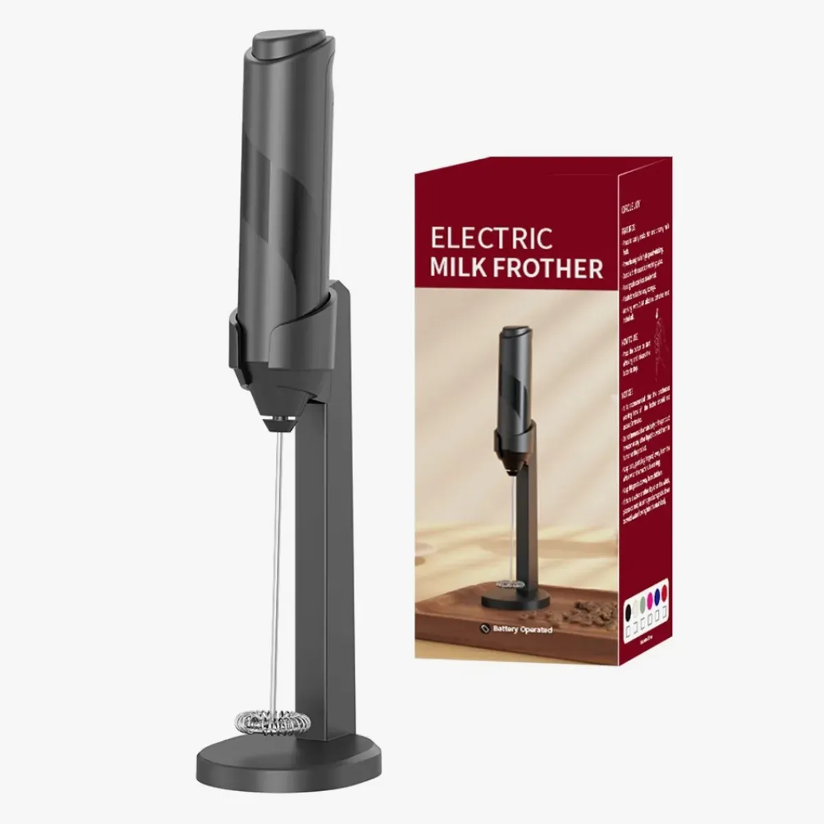 IRM - Batidor Espumador De Leche Eléctrico Con Base De Soporte Negro