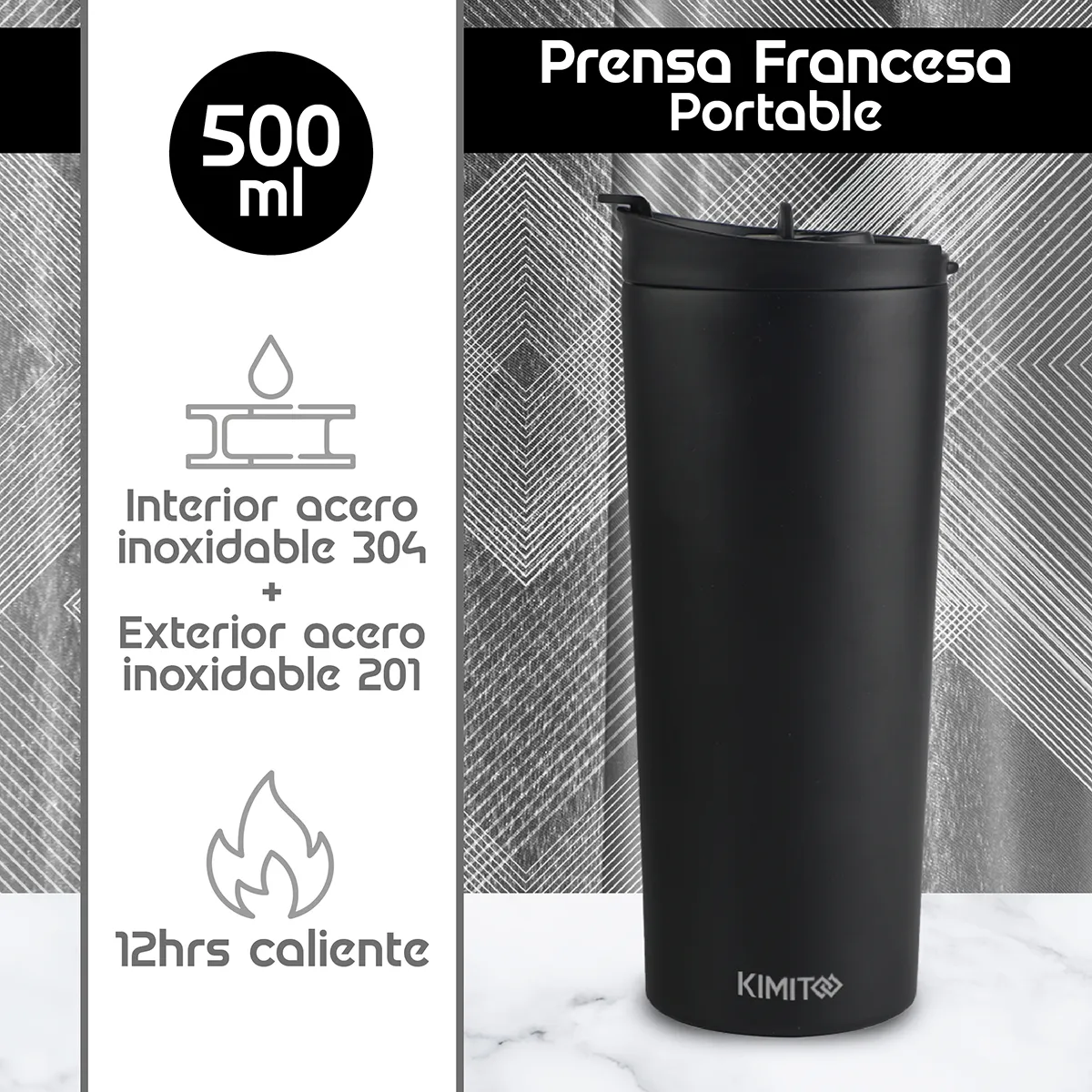 E T Brands - Prensa Francesa Portatil Kimito 500 Ml Cafetera travel