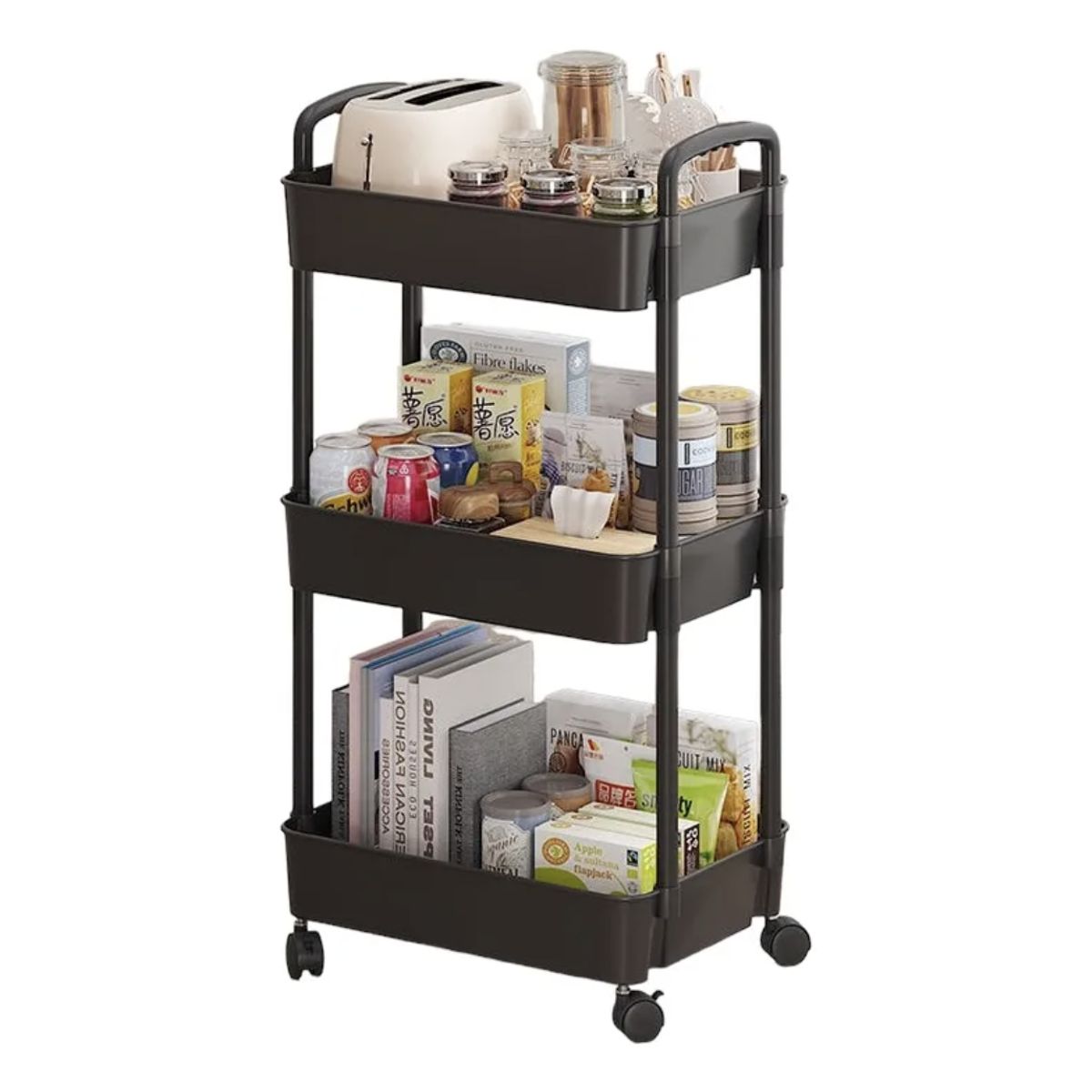 OKAY - Carrito Plástico Organizador 3 Niveles Con Ruedas Color Negro