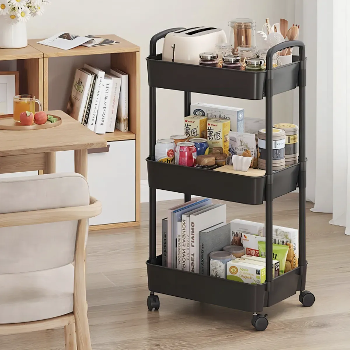 OKAY - Carrito Plástico Organizador 3 Niveles Con Ruedas Color Negro
