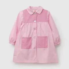 COLLOKY - Delantal Escolar de niña Rosado con Botones y Costuras Resistentes