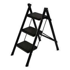 OKAY - Escalera Banqueta Plegable 3 Escalones Tijera Aluminio Color Negro Marca Hardpro