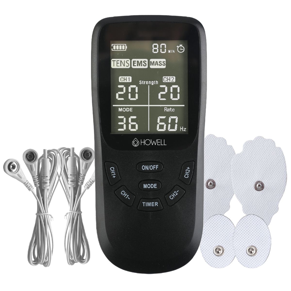 HOWELL - Tens Electroestimulador Muscular 36 Modos Howell EMS Dual