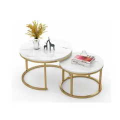 GENERICO - Mesa De Centro Auxiliar Doble Melamina 70x50cm 34x40cm BLANCO Dorado