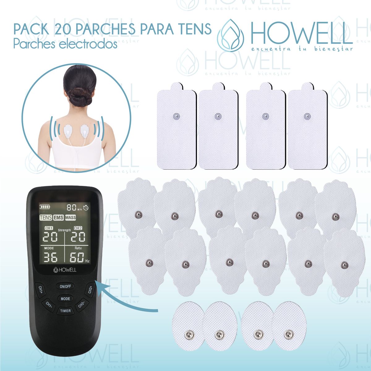 HOWELL - Parches Electrodos Tens Electroestimuladores 20 Unidades Howell