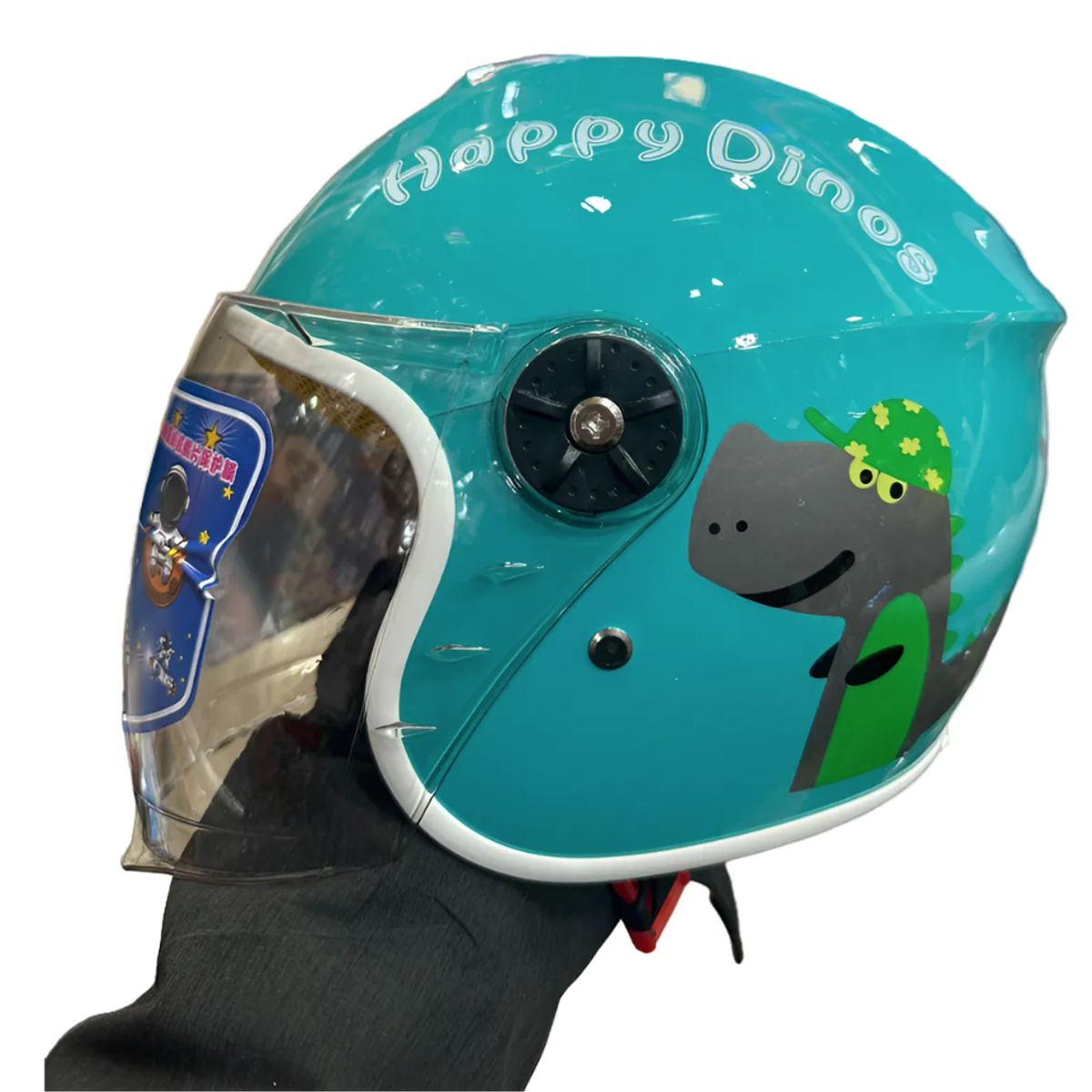 IRM - Casco Abierto Fgn Con Visera Movible Para Niños Celeste Celeste Dinosaurio Brillante S