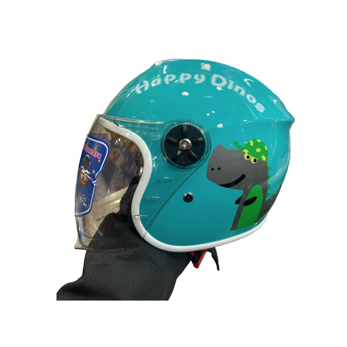 IRM - Casco Abierto Fgn Con Visera Movible Para Niños Celeste Celeste Dinosaurio Brillante S