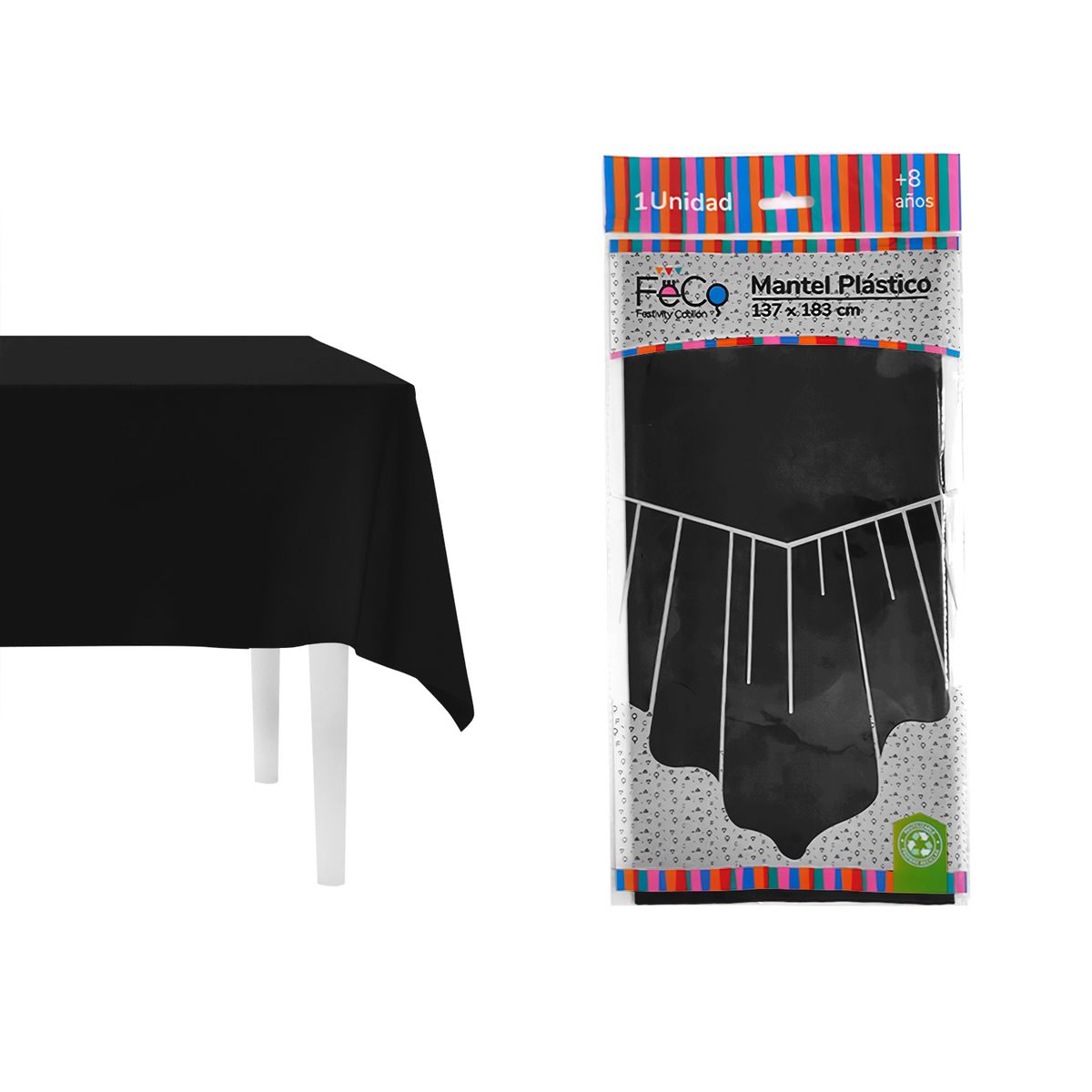 GENERICO - MANTEL REUTILIZABLE 137X274 CM NEGRO X1 UNI