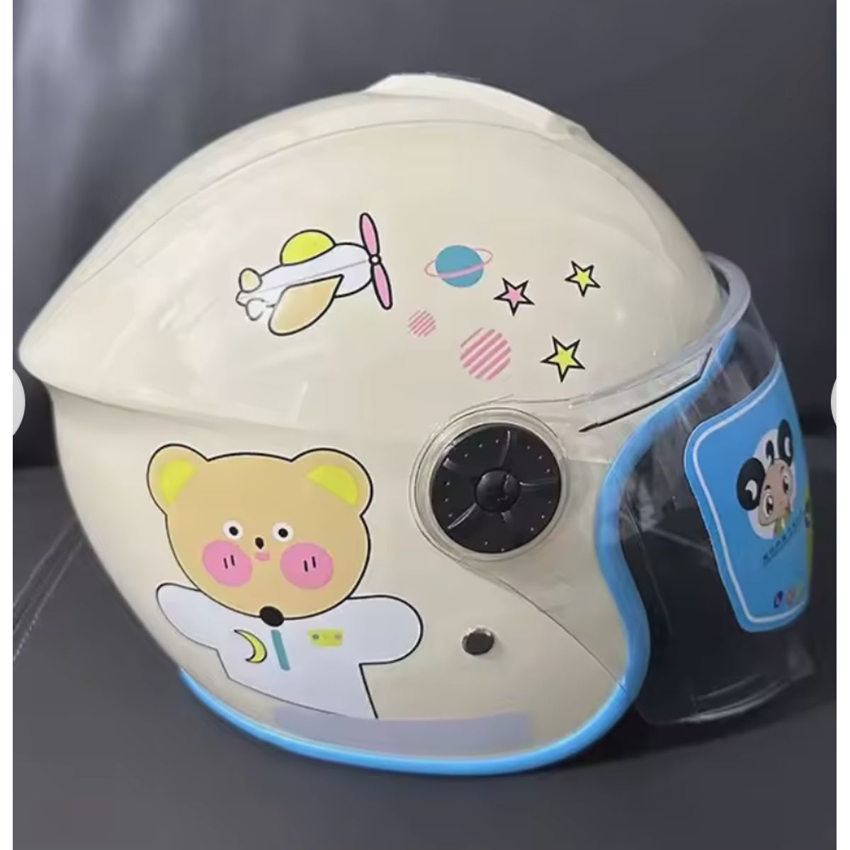IRM - Casco Abierto Fgn Con Visera Movible Para Niños Crema Oso Brillante S