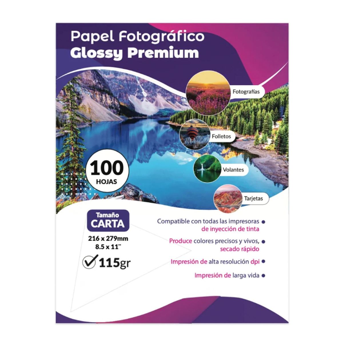 CURSOR - Papel Fotográfico 115g Cursor Carta 100 Hojas Brillante Glossy Foto - Blanco