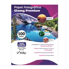 CURSOR - Papel Fotográfico 115g Carta 100 Hojas Brillante Glossy Foto - Blanco