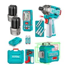 TOTAL TOOLS - Kit Atornillador Impacto 170Nm + Nivel Laser + Detector de Voltaje Total