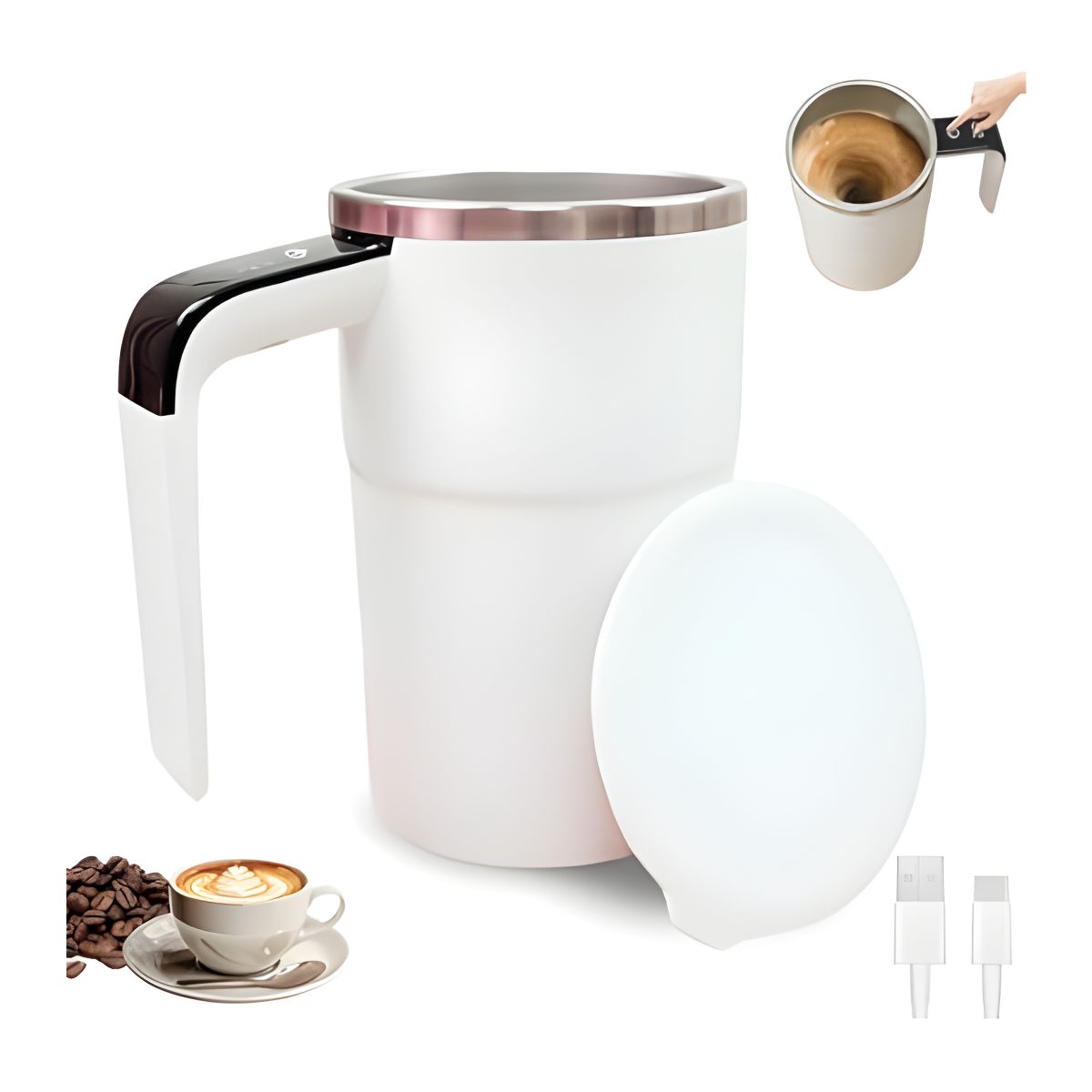 GENERICO - Taza Vaso Mezclador Blanco Automático Inalámbrico Recargable Pantalla Led