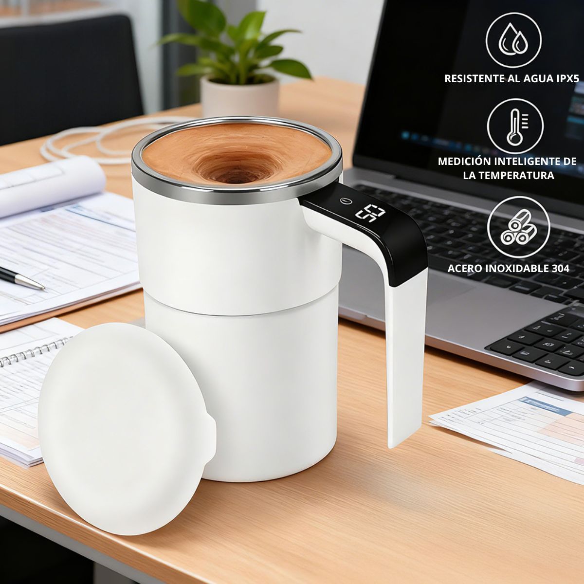 GENERICO - Taza Vaso Mezclador Blanco Automático Inalámbrico Recargable Pantalla Led