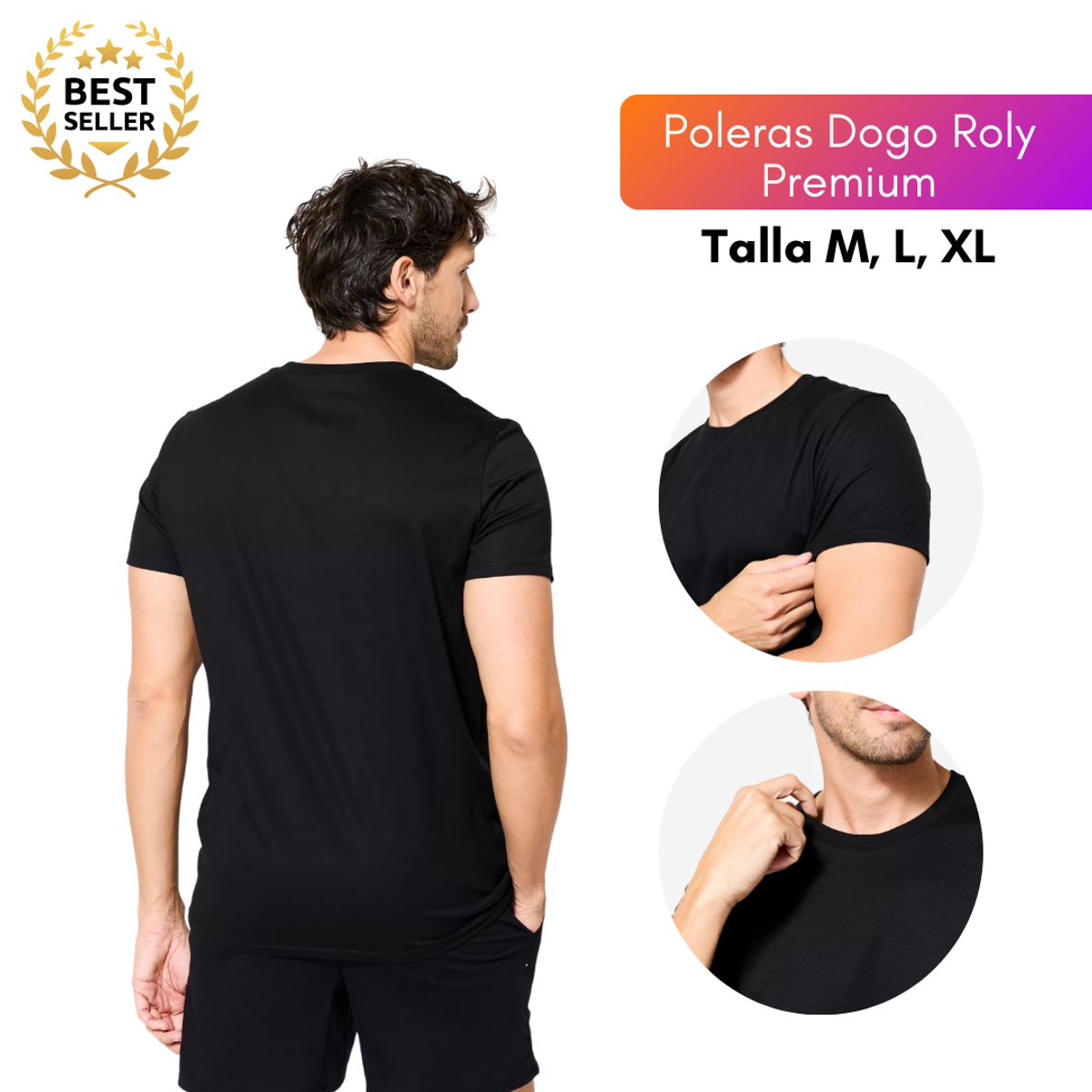 ROLY - Polera De Algodón Negra Unisex Manga Corta Dogo Premium