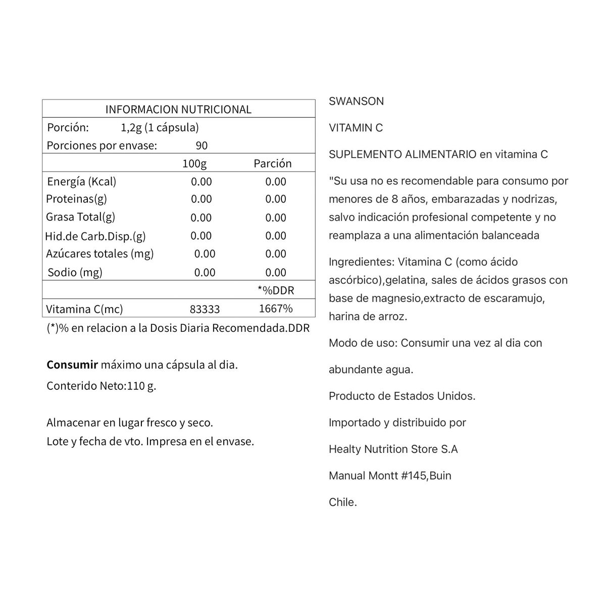 SWANSON - VITAMINA C CON ROSE HIPS 1000MG 90 CPS VEGANAS - SWANSON