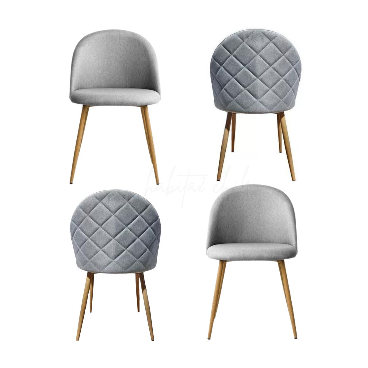 HABITA2 CHILE - Pack de 4 Sillas estilo nórdico tapiz lino patas simil madera