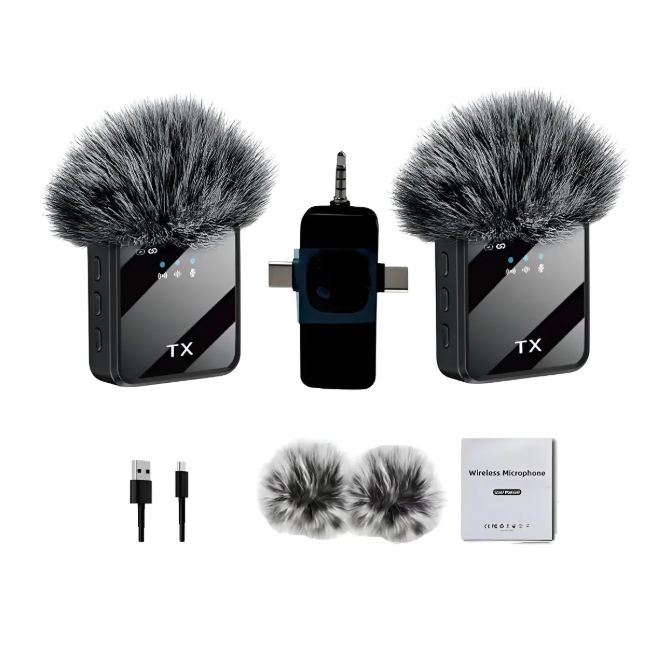 Pack 2 Microfonos Inalambricos Dual Para Iphone Y Android Negro