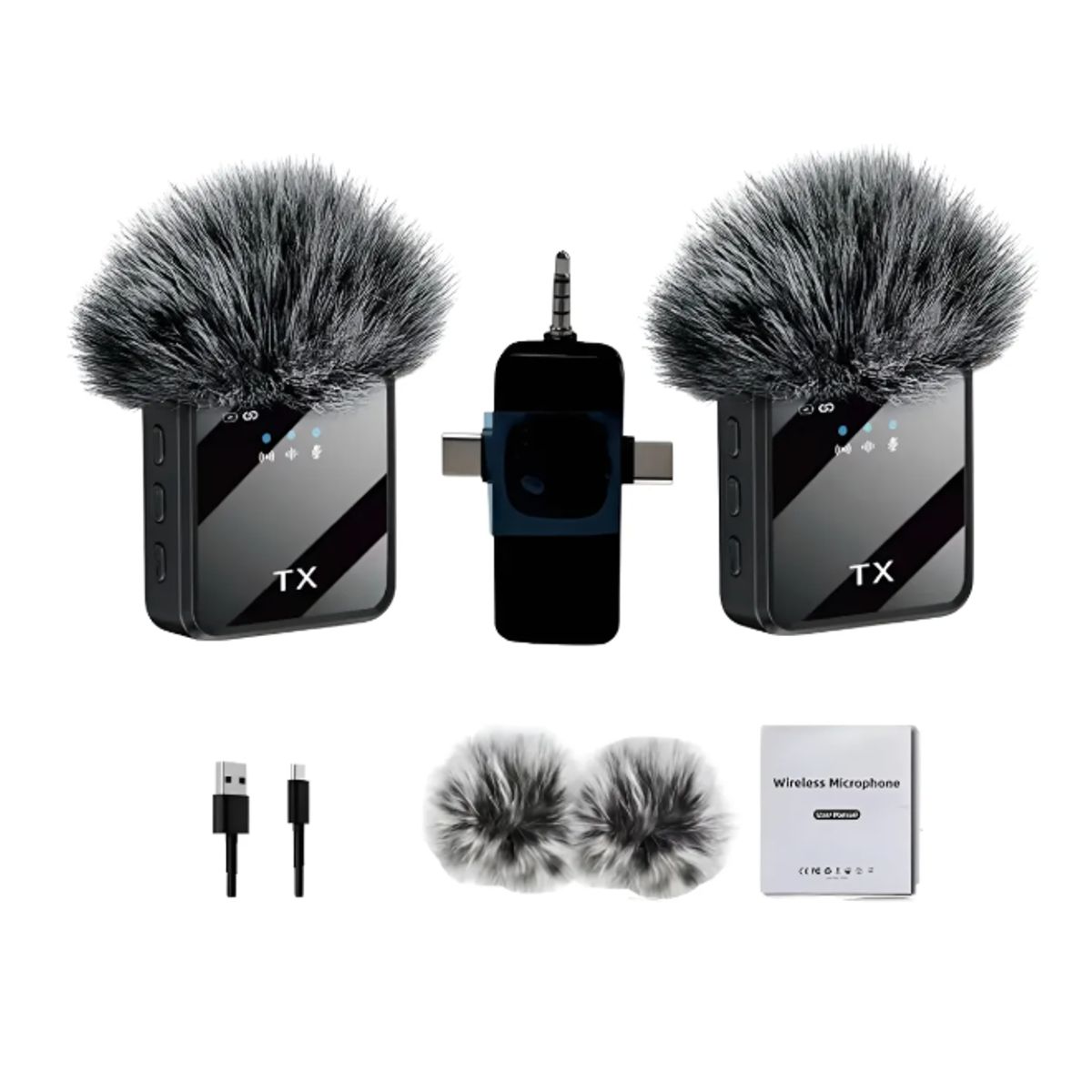 IRM - Pack 2 Micrófonos Inalámbricos Dual Para Iphone Y Android Negro