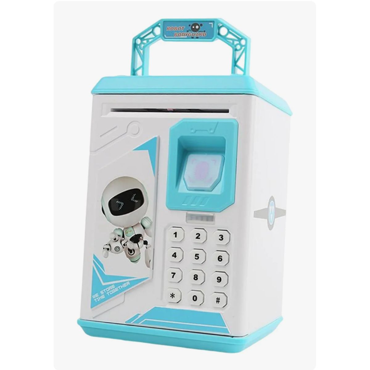 IRM - Huella Dactilar Cajero Automático Alcancía Rollo Celeste Robot Celeste