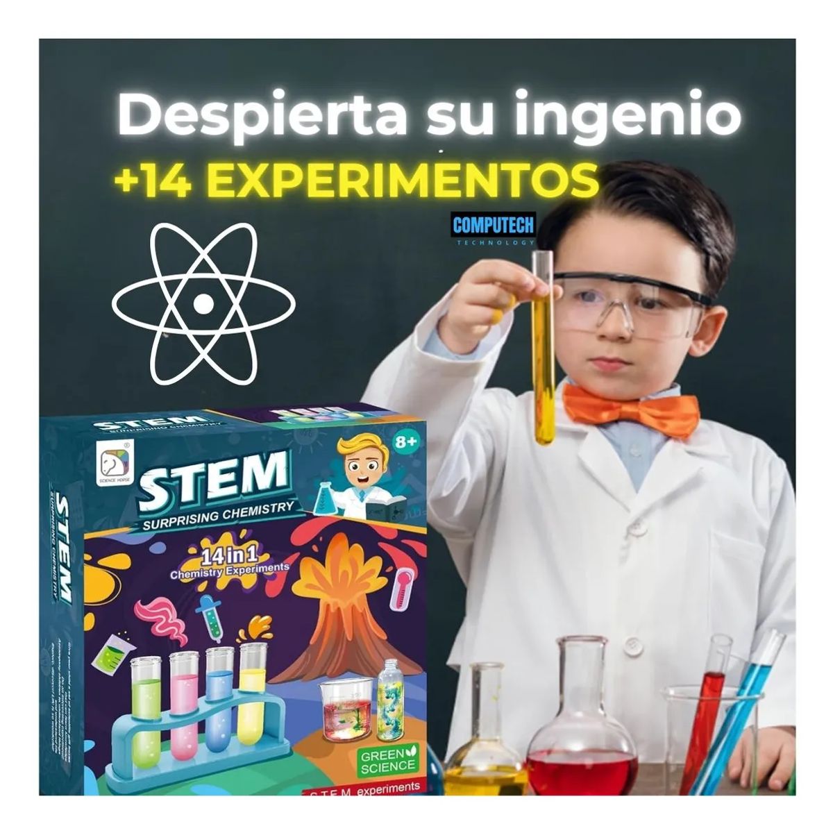 COMPUTECH - Kit De Ciencia 14 En 1 Experimentos Stem Laboratorio Niños
