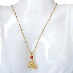 GENERICO - EXCLUSIVO COLLAR DE MUJER OSITO Y CORAZÓN ACERO QUIRÚRGICO ENCHAPADO EN ORO 18K CON CIRCONITA CÚBICA