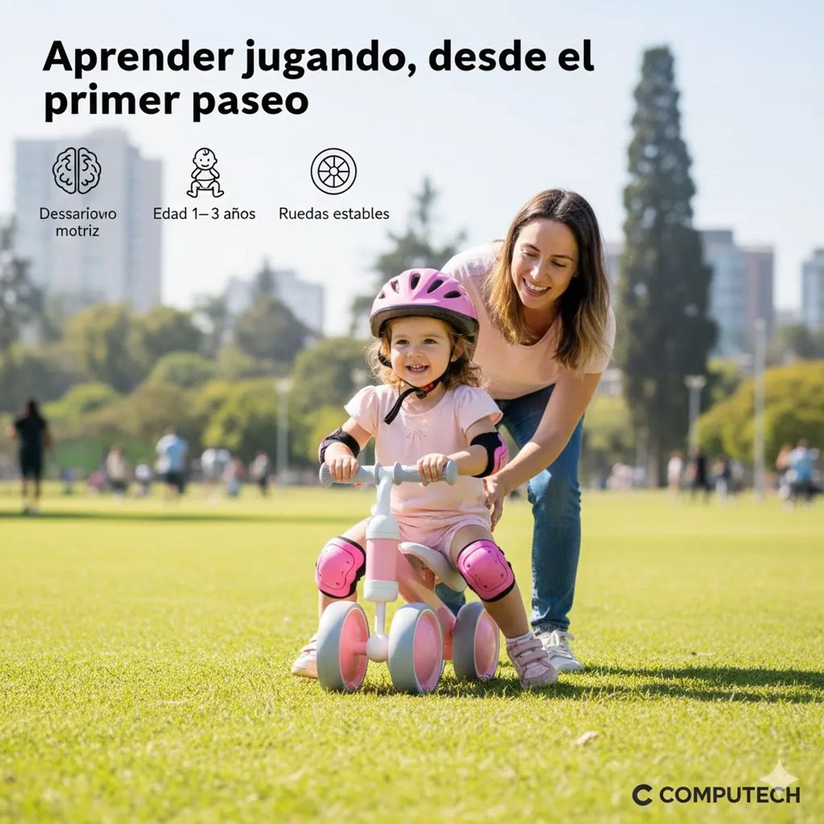 COMPUTECH - Bicicleta Equilibrio Triciclo Aprendizaje Infantil Regalo Rosa