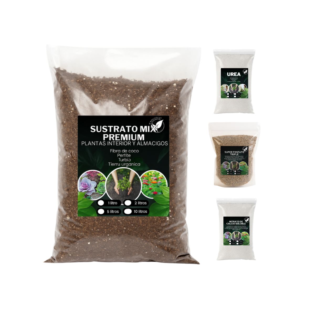 GENERICO - Sustrato Premium Mix Para plantas de interior y exterior + Pack Fertilizantes
