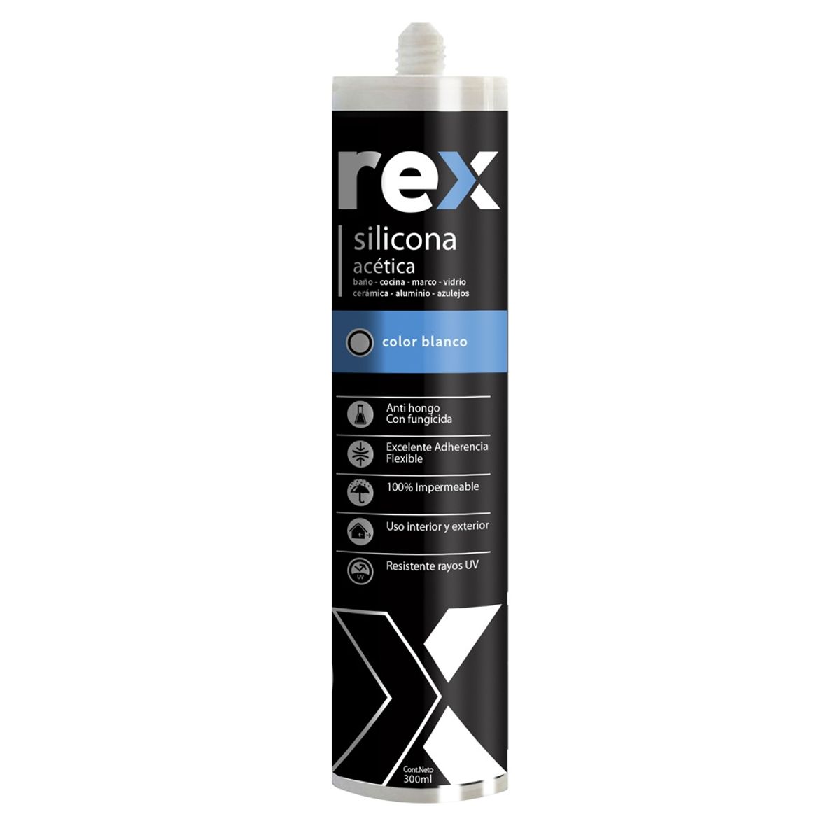 GENERICO - Pack 12 Silicona Rex Acética Blanca Fungicida 300ml