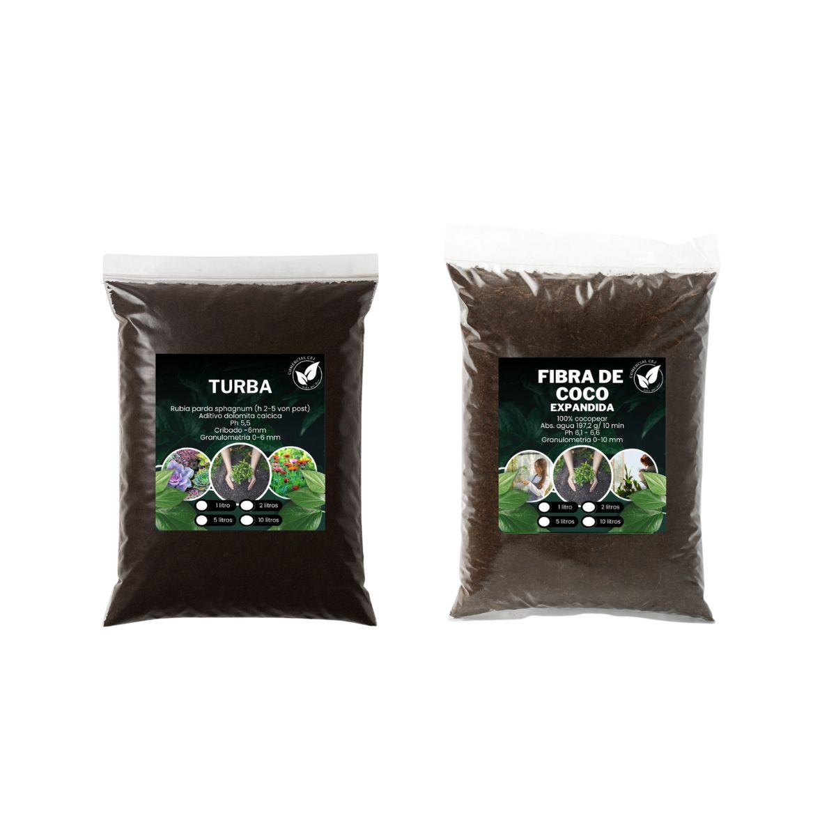 GENERICO - Pack Fibra de coco Fina 5 L+ Turba 5 Litros
