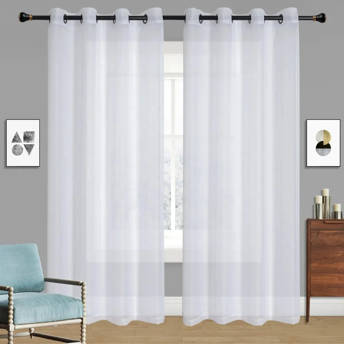 OKAY - Cortina Velo Liso Con Argolla 140x220 Cm 2 Paño - Blanco