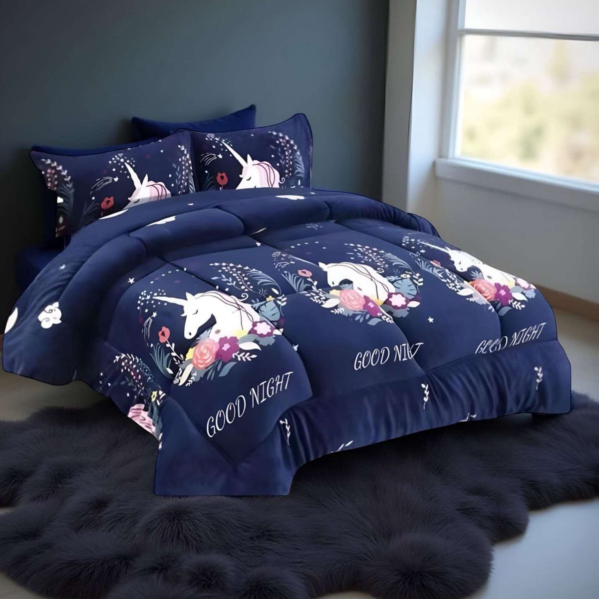 GENERICO - COBERTOR DE INVIERNO DISEÑO UNICORNIO DE NIÑA PLUSH CON CHIPORRO PLAZA Y MEDIA S40