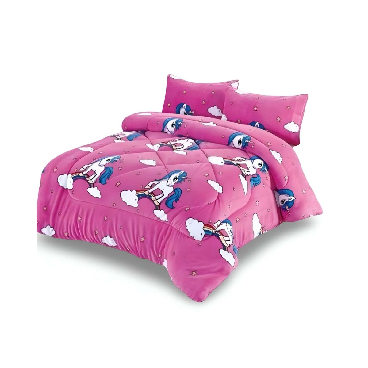 GENERICO - COBERTOR DE INVIERNO DISEÑO UNICORNIO CON ARCOIRIS PLUSH CON CHIPORRO PLAZA Y MEDIA S42
