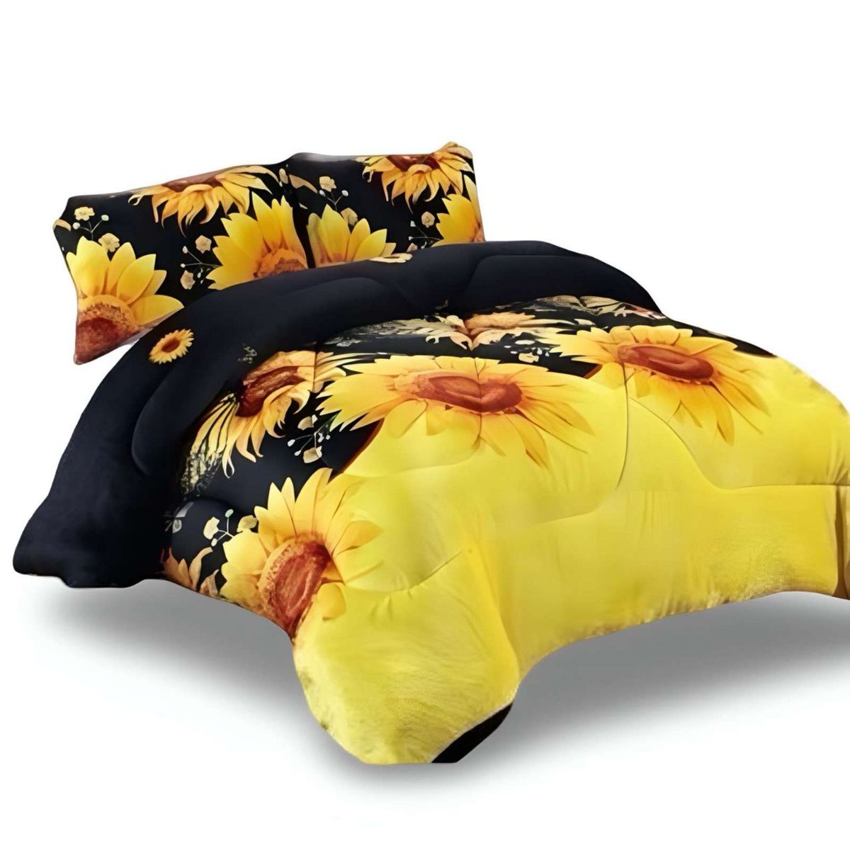 GENERICO - COBERTOR DE INVIERNO DISEÑO GIRASOLES PLUSH CON CHIPORRO PLAZA Y MEDIA S45