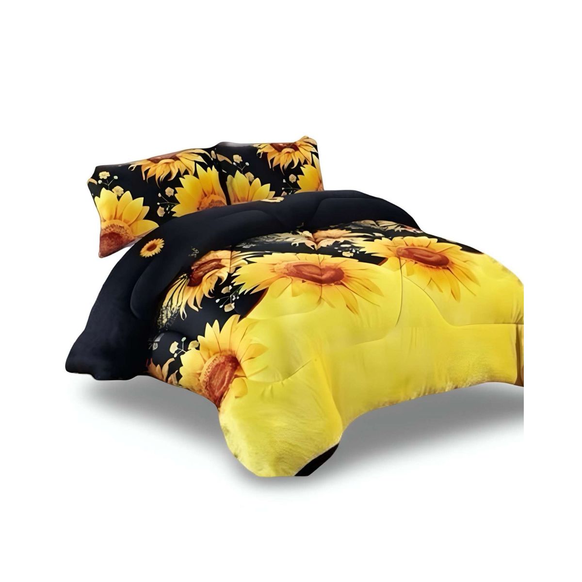 GENERICO - COBERTOR DE INVIERNO DISEÑO GIRASOLES PLUSH CON CHIPORRO PLAZA Y MEDIA S45