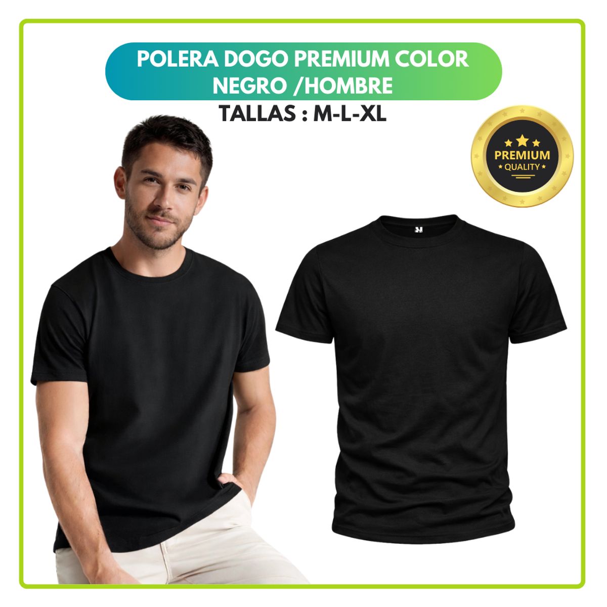 ROLY - Polera De Algodón Negra Unisex Manga Corta Dogo Premium  Negro