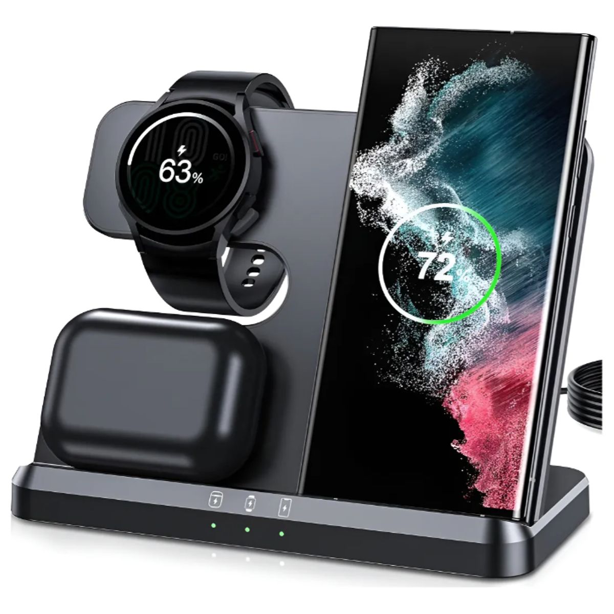 GENERICO - Base Stand 3 en1 Carga Rápida Para Samsung