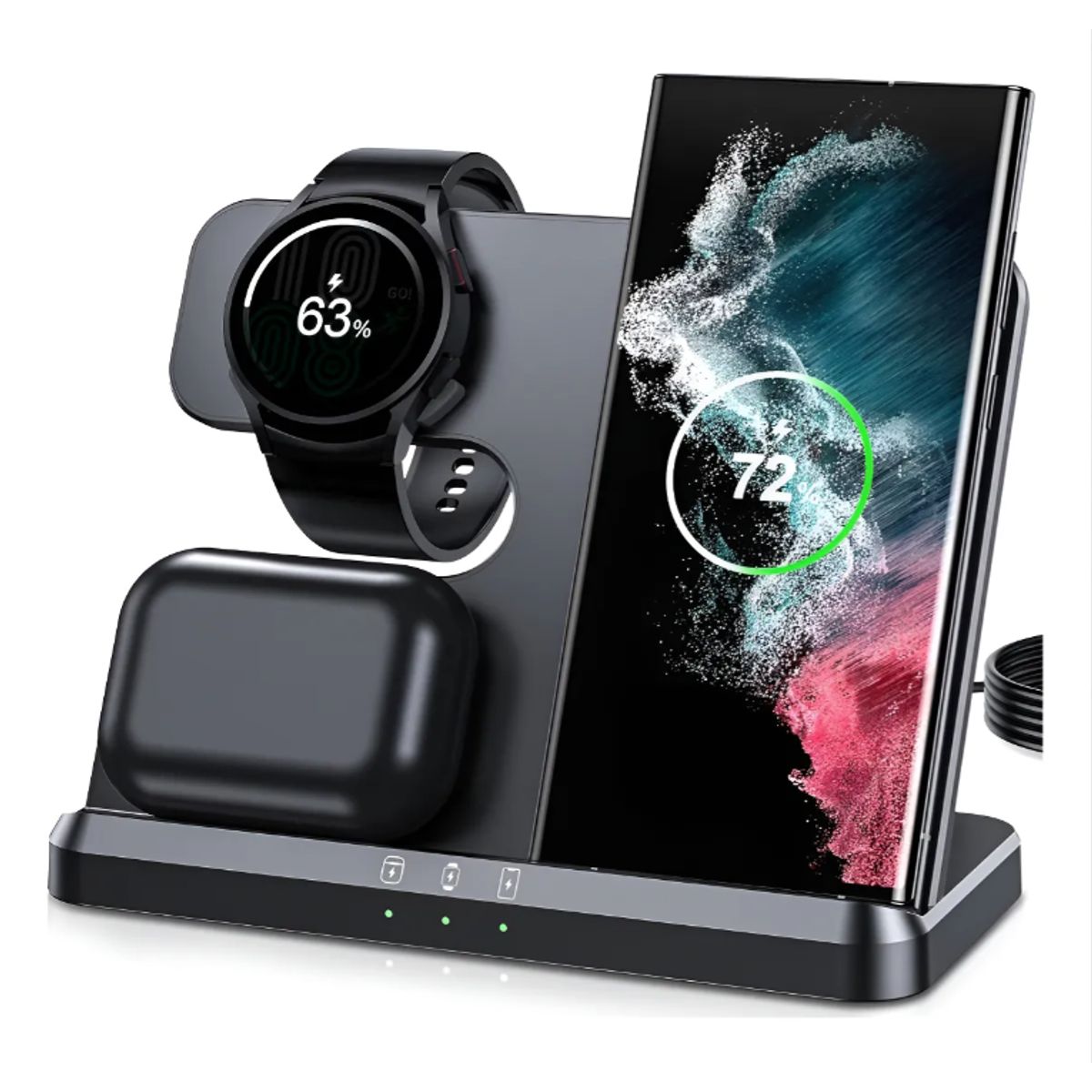 GENERICO - Base Stand 3 en1 Carga Rápida Para Samsung