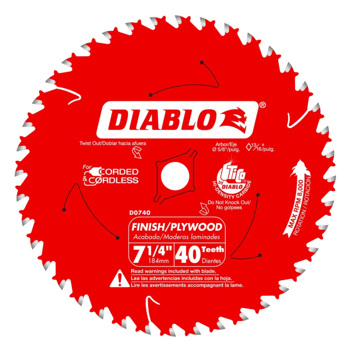 DIABLO - Disco Sierra Circular 7 ¼ 40Dientes Madera Diablo D0740